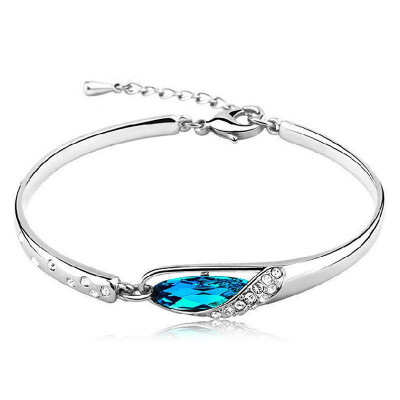 

Blue Austrian Crystal Charm Bracelets Bangles Brand For Women Bride Fashion Party Jewelry Friendship Gifts D25