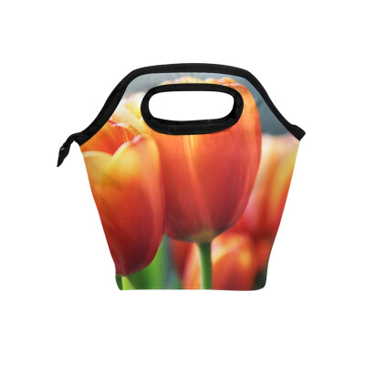 

Orange Tulip Lunch Bag Tote Bag Travel Picnic Organizer Lunch Holder Handbags Lunch Bag Box