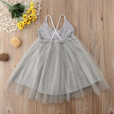 

Kid Princess Baby Stripe Girl Dress Lace Backless Party Gown Bridesmaid Dress