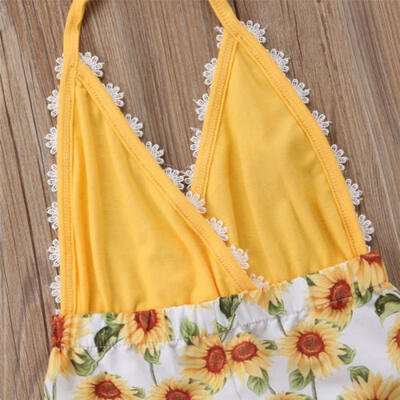 

AU Canis Toddler Kids Baby Girls Lace Sunflower Romper Bodysuit Jumpsuit Outfits