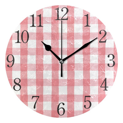 

Wall Clock Pink Lattice Round Wall Clock Arabic Numerals Design