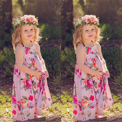 

Lovely Girls Flower Print Princess Dress Sleeveless Kids Casual Dress Sundress