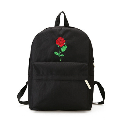 

Rose Backpack Women School Bag Embroidery Travel Bags Black White