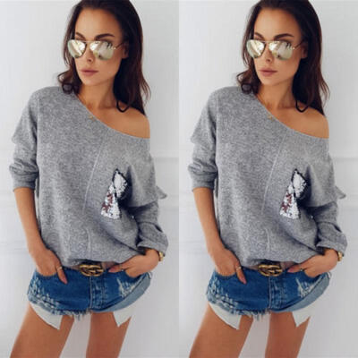 

Womens Long Sleeve Loose Sweater Knitwear Sweatshirt Jumper Pullover Tops Blouse