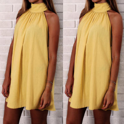 

Urkutoba Womens BOHO Loose Sleeveless Floral Summer Beach Sundress Short Dress