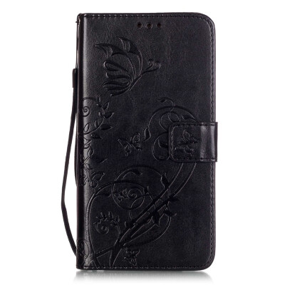 

Black Flower Design PU Leather Flip Cover Wallet Card Holder Case for HUAWEI Y6