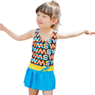 

Qiaohai (QIHAI) 6614-3 large size children's piece skirt swimsuit cute letters fashion was thin hot spring swimsuit girl blue  code