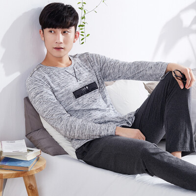 

Pai Ban slave PBENO pajamas male cotton long sleeves 2017 spring new casual wear home clothing suit 70711035 gray M