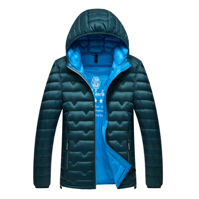 

Antarctic men down jacket fashion solid color wild hooded casual down jacket 1905 sea blue green 3XL