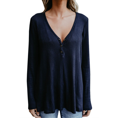 

V-neck Button Decoration Long Sleeves Top