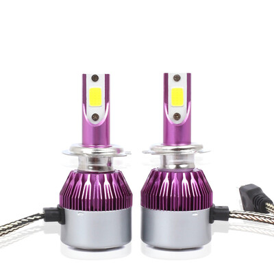 

C6 Universal Car LED Headlight Purple Auto Modified Conversion Lamp Kit COB Bulbs Lamps 6500K White Light