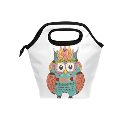 

Lunch Bag Boho Blue Owl Tote Travel Picnic Insulated Handbags Portable Zipper Lunch Bag Box