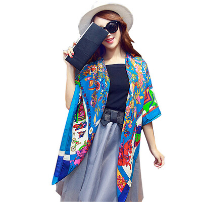 

【Jingdong Supermarket】 Meng Si Ke (MSEK) WSJ161695 Ms. scarf carriage printing large square towel Europe and the United States Fan towel warm shawl blue