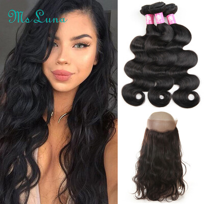 

Peruvian Body Wave With Frontal 360 Lace Frontal Closure With Bundles Peruvian Hair 360Human Hair 3 Bundles With Frontal Closure