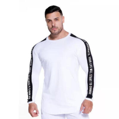 

Men Jogger Gym Sport T Shirt Bodybuilding Fitness Muscle Long Sleeve Top Tee