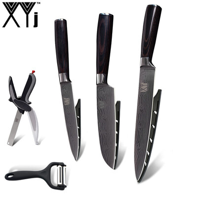

XYj High Quality Stainless Steel Knives Kitchen Accessories Tools Bend Handle Kitchen Knives 5 Pcs Set