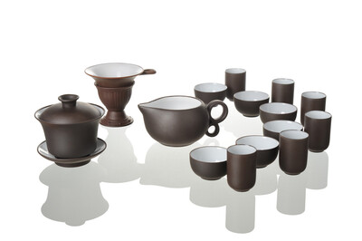 

Yixing Clay Glazed Dark Brown Zisha Tea Set * 16 Pcs