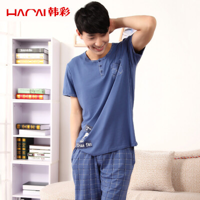 

Jingdong Supermarket Han Cai HACAI pajamas mens short-sleeved modal cartoon printing home service set light gray 185110 3XL