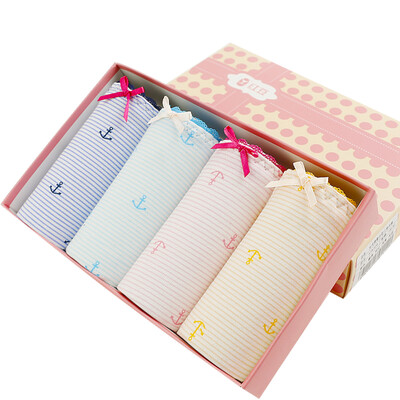 

【Jingdong supermarket】 red beans (hongdou) underwear ladies underwear 4 soft cotton waist winds stripes printing triangular pants four color group 170/90