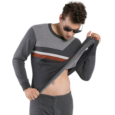 

Snow flying mens thermal underwear thickening plus velvet fashion jacquard lattice couple warm one set XYT5920 Navy 185