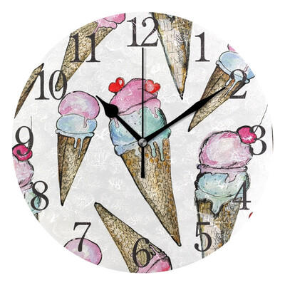 

Wall Clock Arabic Numerals Design Cute Background With Ice Cream Round