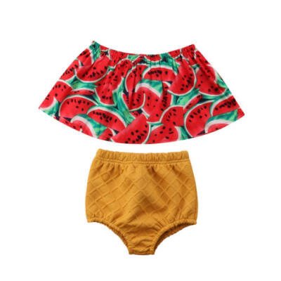 

2PCS Newborn Baby Girl Kid Clothes Off Shoulder Top T-ShirtShorts Pants Outfits