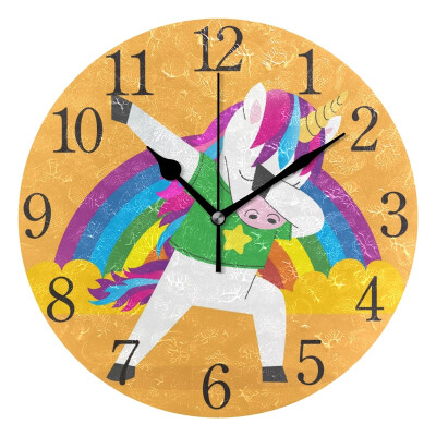 

Wall Clock Unicorn Doing Dabbing The Rainbow Round Wall Clock Arabic Numerals Design