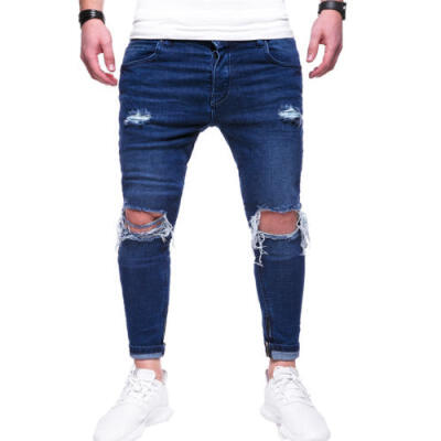 

US Seller Mens Ripped Skinny Biker Jeans Destroyed Frayed Slim Fit Denim Pants