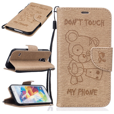 

Gold Bear Style Embossing Classic Flip Cover with Stand Function and Credit Card Slot for SAMSUNG Galaxy S5