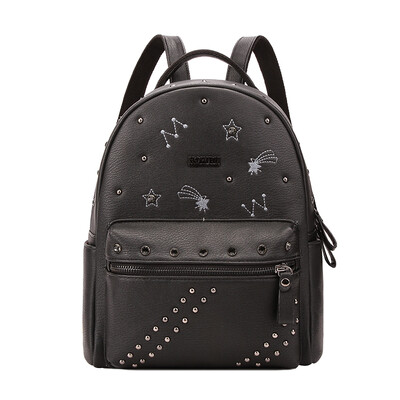 

Yu ha howru fashion simple wild college style Korean version of the backpack fashion embroidered rivet backpack 6EL05016 black
