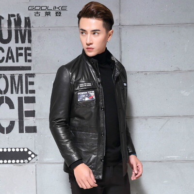 

Mens leather jacket long sleeve autumn witer clothing genuine sheepskin motocycle coat real leather the newest simple style with