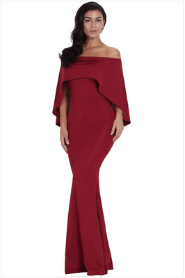 

2019 Off The Shoulder Mermaid Formal Evening Gown Batwing Cape Long Wedding Party Dress