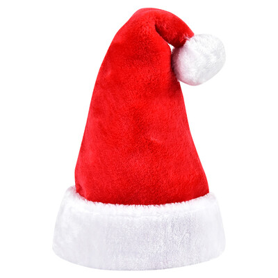 

Fubaichuan fine art Christmas Christmas hat decoration headdress classic red high quality thick soft plush warm white cuffed Christmas hat 28cm