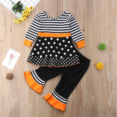 

Floral Toddler Kids Baby Girls Dots Striped TopsLong Pants Outfits Clothes 1-6Y