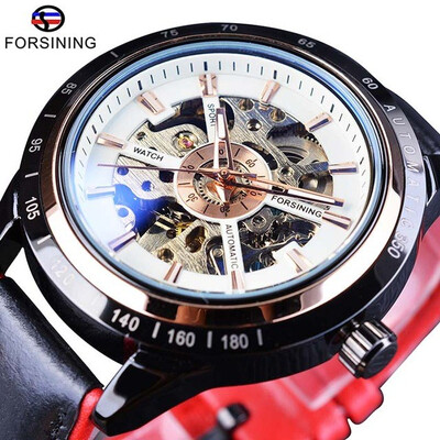 

Forsining Racing Fashion Design Leather Transparent Case Men Watch Top Brand Luxury Mechanical Automatic mens Wrist Watch