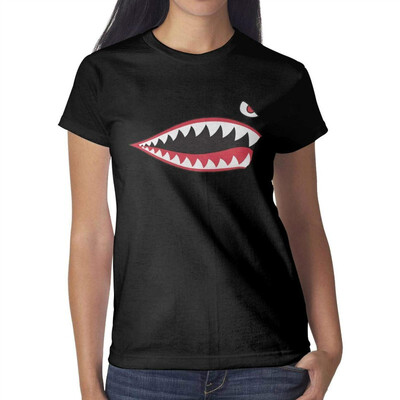 

Sharks Teeth Shark Party Womens Black t Shirts Novelty Womens Cotton tee Shirt