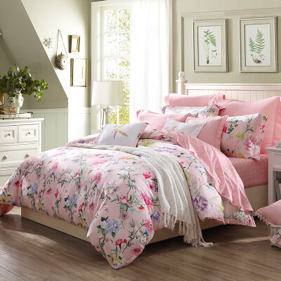 

Meng Jie home textiles produced MEE bedding sets cotton printing four sets of cotton bed sheets quilt Kelly garden powder 18 m bed 220 240cm