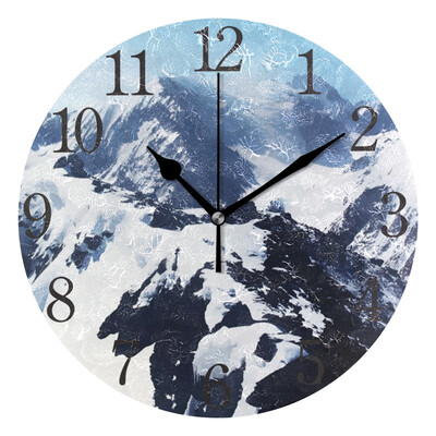 

Wall Clock Arabic Numerals Design Mountain Landscape Snow Round