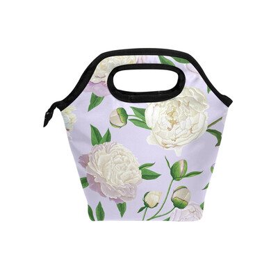 

Lunch Bag Tote Bag White Purple Floral Travel Picnic Organizer Lunch Holder Handbags Lunch Bag Box