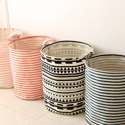 

NeillieN Storage BucketFoldable Cotton Linen Storage Bucket Washing Clothes Laundry Storage Basket storage binsStriped bins