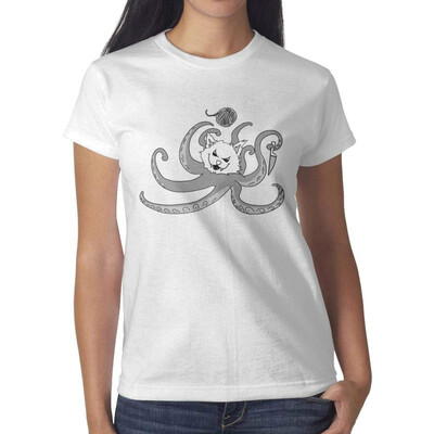 

Cat White Octopus Figure Young Women White Tshirt Cotton Leisure T-Shirts