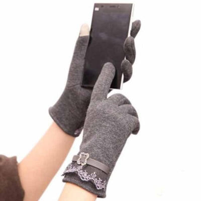 

Fashion Womens Ladies Touch Screen Warm Winter Thick Gloves With Lace One Size
