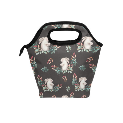 

Lunch Bag Lovely Rabbits Tote Travel Picnic Insulated Handbags Portable Zipper Lunch Bag Box