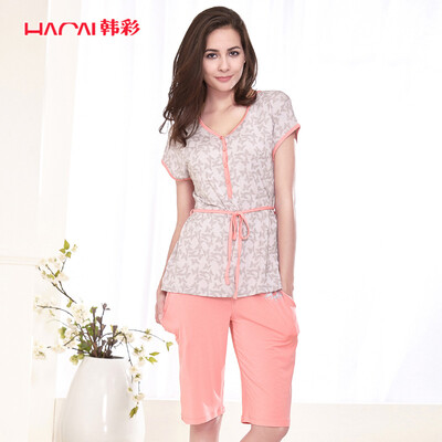

Han Choi HACAI pajamas women short sleeve 2017 summer modal thin female home clothing suit shrimp 16590 L