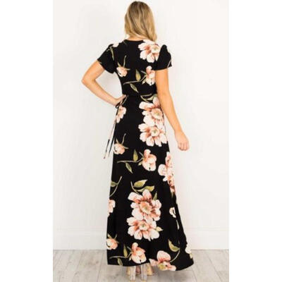 

Boho Womens Maxi Dress Short Sleeve Summer Evening Long Skirt Beach Sundress