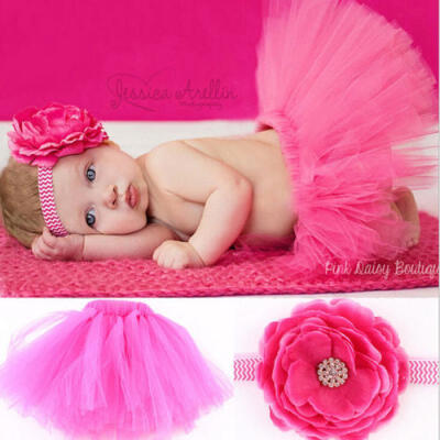 

Baby Girls Infant Flower Headband Tutu Skirt 2PCS Costume Set Photo Prop NEW