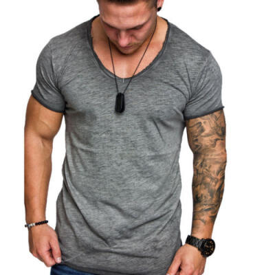 

Mens Summer Slim Fit O Neck Short Sleeve Muscle Tee T-shirt Casual Tops US