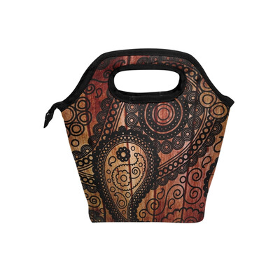 

Insulated Lunch Tote Bag Black Pattern Travel Picnic Lunch Handbags Portable Zipper Lunch Bag Box