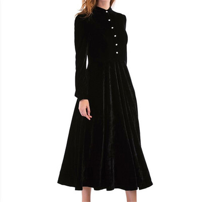 

A Word Skirt Pure Color Round Neck Long Sleeve Dress