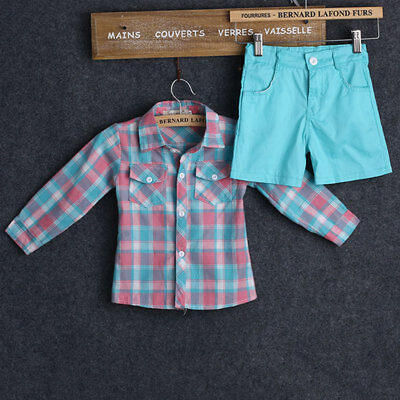

Kids Baby Girls Plaid Tops T-shirtShort Pants Outfits Suit Summer Clothes 2-8Y